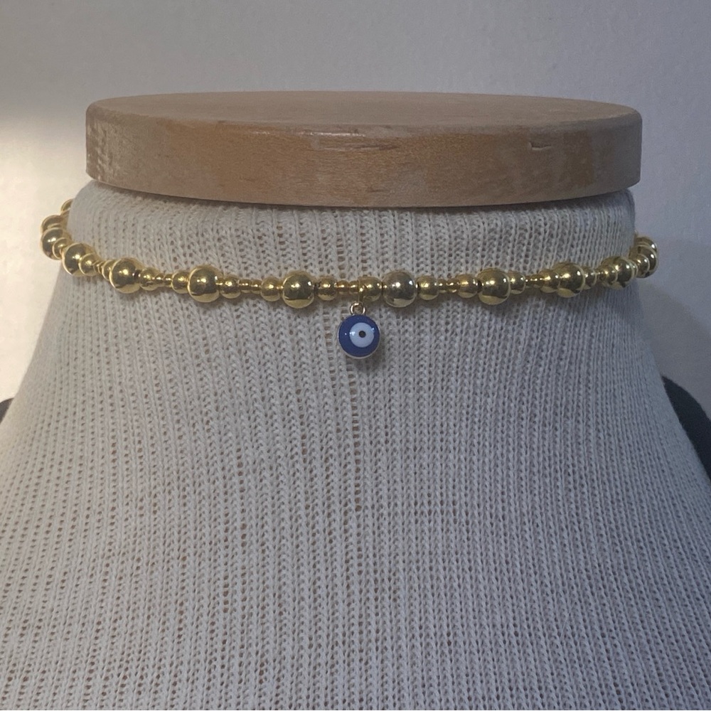 Evil Eye choker Gold Beaded Necklace